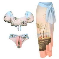 Ženski kupaći kupaćim kostima Retro cvjetni print visokih struka Bikini setovi s poklopcem UPS-ove haljine