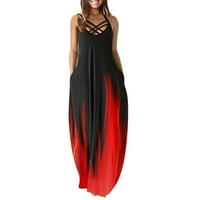 Plus size Maxi haljina za žene špagete remenice Boemska haljina s džepovima V izrez šarene haljine za