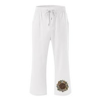 Modne hlače za žene Ljeto nacrtavanje elastičnih visećih posteljina od posteljine ravna široka noga obrezana pantalona bijela xxxl