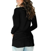 Košulje za žene Pamučna grafička bluza pamučna boja V pulover pulone pune boje bluza s dugim rukavima Ljetni vrhovi za žene za odmor plus veličine