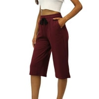 Capri pantalone za žene visoke strukske vučne pantalone casual plus size Ljetne salone sa džepovima