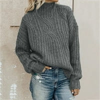 Riforla ženska modna puna dugača dugih rukava labav turtleneck pleteni džemper ženski pulover džemper sive s