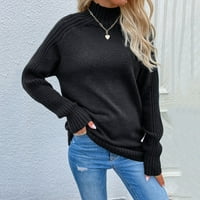 Mveomtd Ženska zimska solid džemper s visokim vratom Duks sa visokim vratom Zimska majica crna
