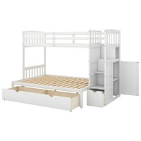Abanopi Twin preko punog twin kreveta na kat, kabriolet donji krevet, police za skladištenje i ladice, bijeli