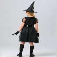 Merqwadd Halloween Djevojke Veštica kostim kratkih rukava haljina s kaišem vještica rukavice za šešire