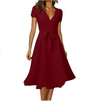 Haljine za žene ženski V-izrez kratki rukav s punim rukavima s linijskim haljinom srednje dužine casual a-line hemizne vino l