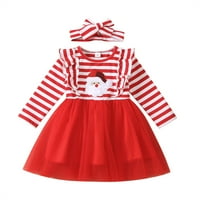 Djevojčice Božićna odjeća postavljena crvena pruga i santa claus ispisana uzorka + headdreress baby