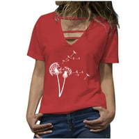 Voncos majice za žene - elegantno ljeto V izrez kratkih rukava tiskanje slobodnog stolica crveno 10