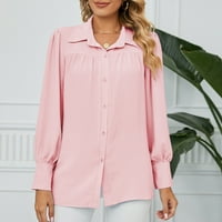 Košulje s dugim rukavima za žene Elegantne šifonske bluze LEAL Gumb Prednja radna majica Plain opružni