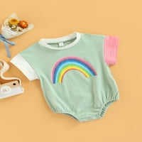 Calsunbaby novorođene dječje djevojke s kratkim rukavima ROMPER Rainbow ispisana patchwork jednostavna bodysuit ljetna odjeća zelena 0- mjeseci