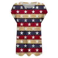 Farstey Neovisnosti za žene za žene CAP rukav Crewneck Patriotska bluza Labavi fit American Flag Print Top za poklon