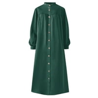 Haljina s rukavima za žene Modna zima plus veličina casual okrugla vrata labav gumb džep drese s dugim