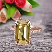 Flaming 7x smaragdni rez 1. Carat Champagne Diamond Moissite Angažman prsten za vjenčani prsten od punog 10k ružičasto zlato Obećanje prstena po mjeri pjenušava nakit Halo Art Deco