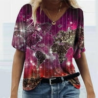 Ženski bluze Ženska moda Plus Veličina Novost Zemlje Ispiši V-izrez Labavi majica kratkih rukava Hot