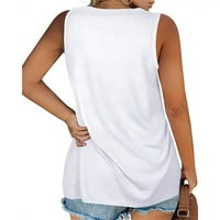 Ženska ljetna casual s V-izrezom od tiskanog majica bez rukava na vrhu majica bijeli l