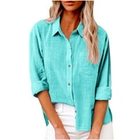 Košulje s dugim rukavima za žene plus veličine Ležerne prilike pune boje pamučna posteljina rever gumb