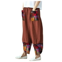 Stpretstne hlače za žene Radne ležerne labavo pamučne patchwork print široke noge modne hlače