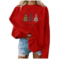Božićni pulover ženske jeseni Xmas Tree Ispisano labavo dugih rukava Bluza okruglog vrata Ležerne prilike Dukseri