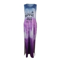 Dress Džepne dreke V-izrez Print Duga casual haljina bez rukava Tie-Dye Ženska ženska haljina