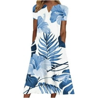 Dyegold sandresses za ženska ležerna plaža - Ženske ljetne haljine V-izrez kratkog rukava s kratkim