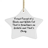 Šala crno-bijela mačka ponosni roditelj crne i bijele mačke koja je ponekad an., Crni i bijeli Cat Star ornament od prijatelja