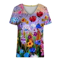 Zodggu Womens T-majice Plus veličine Tors za Trendy ponude Kratki rukav Ženski vrhovi Vintage Cvjetne košulje Ljeto V izrez Tees Loose Casual Comfy Tuntic's Modni multi-color 10