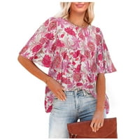 Košulje za žene Modni ženski cvijet Ispiši labavu majicu kratkih rukava Pink XL