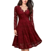 plus veličina haljina za žene elegantne žene patchwork lobanje čipkave čipke dugih rukava Vintage party haljina crvena xl