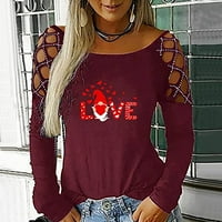 Valentinene majice za žene Žene stilski rame Valentinovo tiskani dugi rukav vrući bušenje šuplji izleti