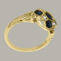 Britanska napravljena čvrsto 14K žuti zlatni prsten sa prirodnim safirnim i kubnim zrnarskim zaručničkim