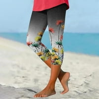 Ociviesr Dame Casual Comfort Ispisano Stretch High Squalos Elastične obrezirane hlače Resort Style Beach