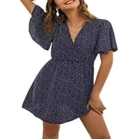 Nizine žene kratke haljine V izrez ljeto plaža sunčeva rukava mini haljina Comfy polka točkice mornarice plavi s
