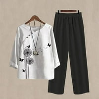 Ženska modna ležerna odjeća Set odjeće, majica gumba čvrstog u boji Visoka struka Loose džepne hlače