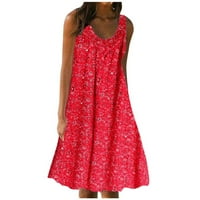 Ženska modna ležerna haljina za plažu bez rukava bez rukava ljeto, crvena, xxxl