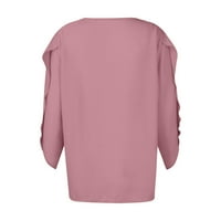 Ženski vrhovi ženske modne čvrste boje čipke VRET VRETNE ELEGANTE STROJENJENE Šifonske majice Pink XXL