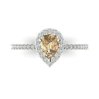 0. CT Brilliant Pear Clear Clear Simulirani dijamant 18k bijeli zlatni halo pasijans sa Accenting prstenom