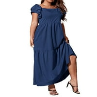 Ženske plus veličina haljina casual obična trga Smock Navy Blue 0xl