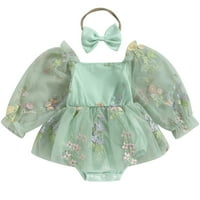 Newborn Baby Girls Outfits cvjetni vez dugih rukava mrežaste haljine i trake za glavu za Toddler