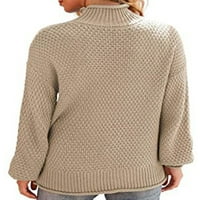 Glookwis Žene Jumper vrhovi punog boja dugih rukava pleteni džemperi šik labav pulover visoki vrat bijeli 3xl