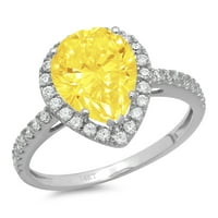 2. CT sjajan kruški izrezan simulirani žuti dijamant 14k bijeli zlatni halo pasijans sa accentima prsten sz 7.25