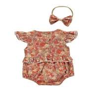 Canrulo Newborn Baby Girls Ljeto kratki rukav rumper cvjetni bodysuit ruffleut sadrže sa glavom s odjećom