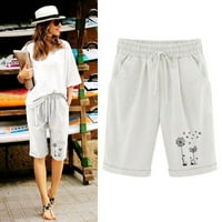 Mikilon Žensko ljeto tiskovina peto bodova Velike veličine pamučne hlače casual hlače šorc ženske ljetne hlače Capri bijeli xxxxxl na ljetnom ponudu