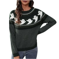 Sokhug Plus size Ženski pulover okrugli vrat Halloween Print Rekreativni pleteni džemper dugi rukavi
