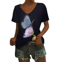 Ljetni vrhovi za žene Modni leptir Grafički krajevi Ležerne prilike Ležerne prilike Comfy kratki rukav V izrez slatke ženske bluze