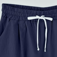 Posteljine kratke hlače za žene, Bermuda šorc za žene plus veličine pamučne posteljine bermuda šorc širokog nogu čvrste boje labave plažne kratke hlače sa džepovima