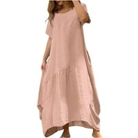 Cleance ženske haljine s dugim rukavima Ženska ljetna kratka rukava puna boja mekana udobna duga haljina