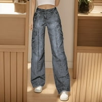 Ženske hlače za teretne hlače Trendy podudaranje boja raširene pantalone sa visokim strukom