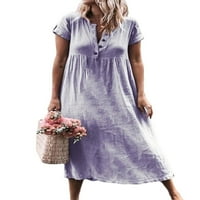 Luxplum žene Maxi haljine s kratkim rukavima duga haljina V izrez ljeto plaža sa rukom Bohemian praznična ljubičasta l