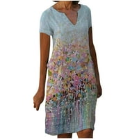 Haljina za ženske kratkih rukava za ispis cvjetnog uzorka V-izrez Midi Fit and Flare modni trendi elegantni