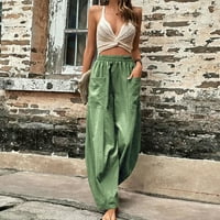 Hanas Hlače dame casual pantalone za noge od čvrste boje s elastičnim strukom i džepovima Mint Green